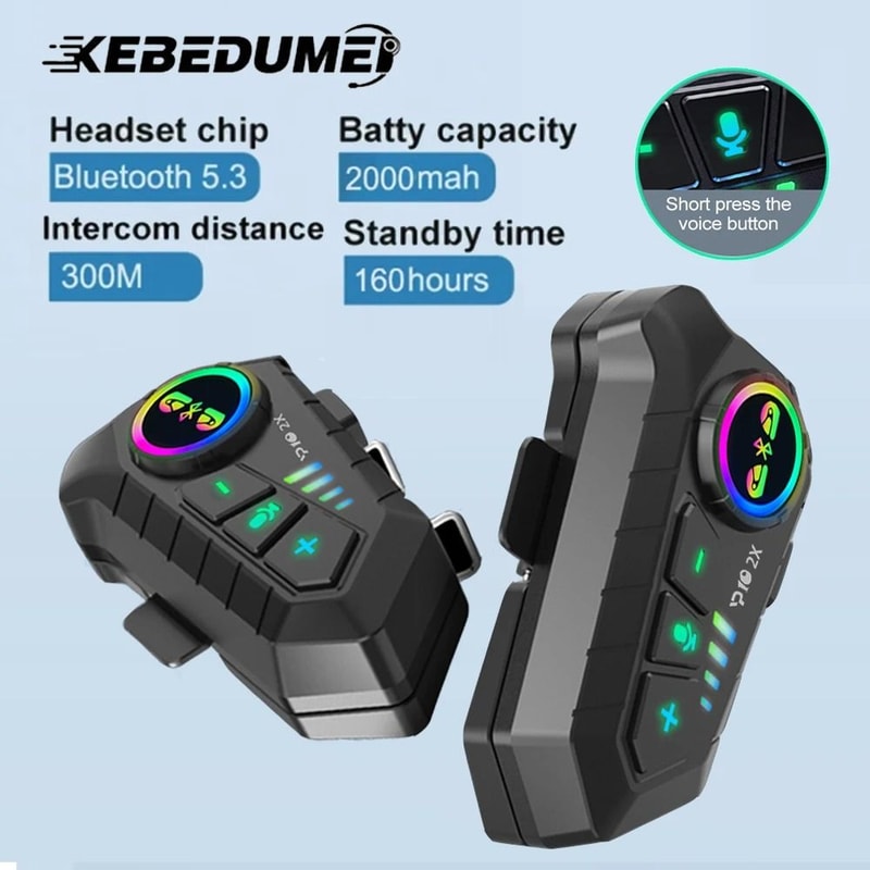KEBIDUMEI Motorcycle Intercom Helmet Bluetooth Headset For 2 Riders Waterproof 300M 10