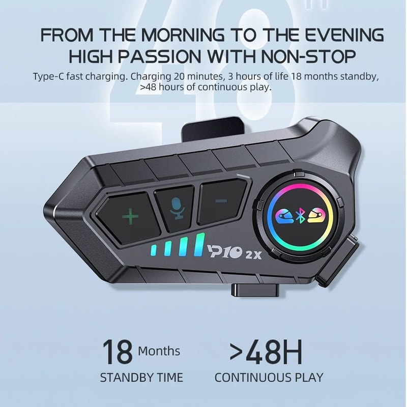 KEBIDUMEI Motorcycle Intercom Helmet Bluetooth Headset For 2 Riders Waterproof 300M 6