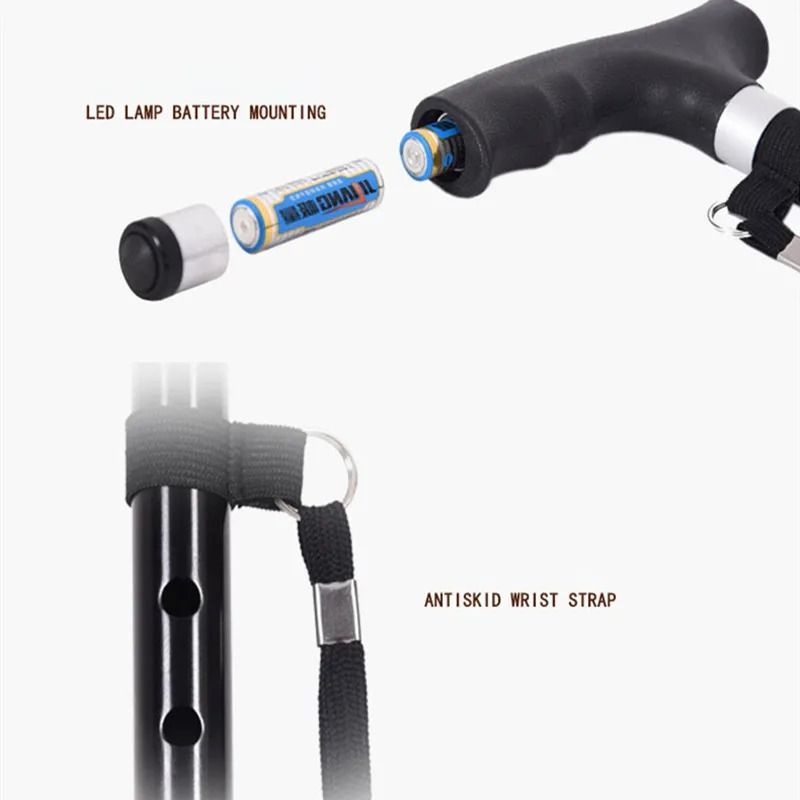 Non Slip Retractable Walking Cane With LED Light Aluminum Alloy Elderly Support Stick 11