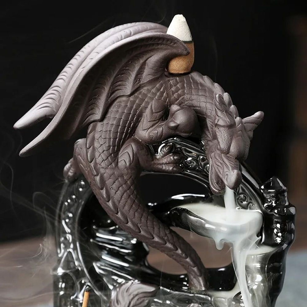 Ceramic Dragon Backflow Incense Burner Vintage Aromatherapy Tabletop Decor 6