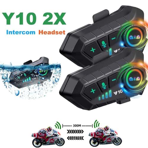Kebidumei YP10 2X Motorcycle Intercom Headset Bluetooth 5.3 Waterproof 300m