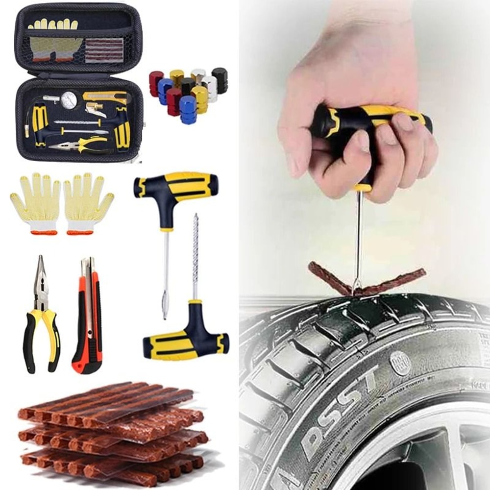 Tubeless Tire Repair Kit Tire Plug Tool Set With Rubber Strips For Car And Motorcycle 11
