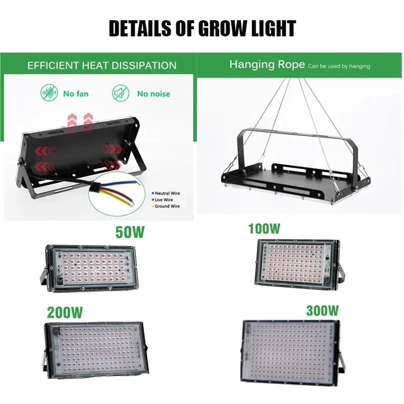 Full Spectrum LED Grow Light Bulb 50W 100W 300W Indoor Plant Grow Lamp For Healthy Growth 10