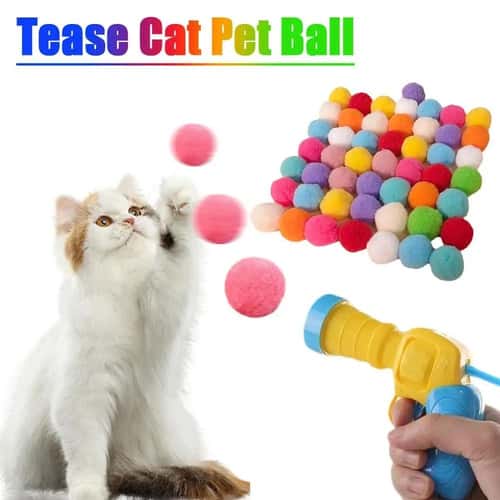Interactive Cat Ball Launcher Toy Kitten Training Plush Ball Shooting Game Set