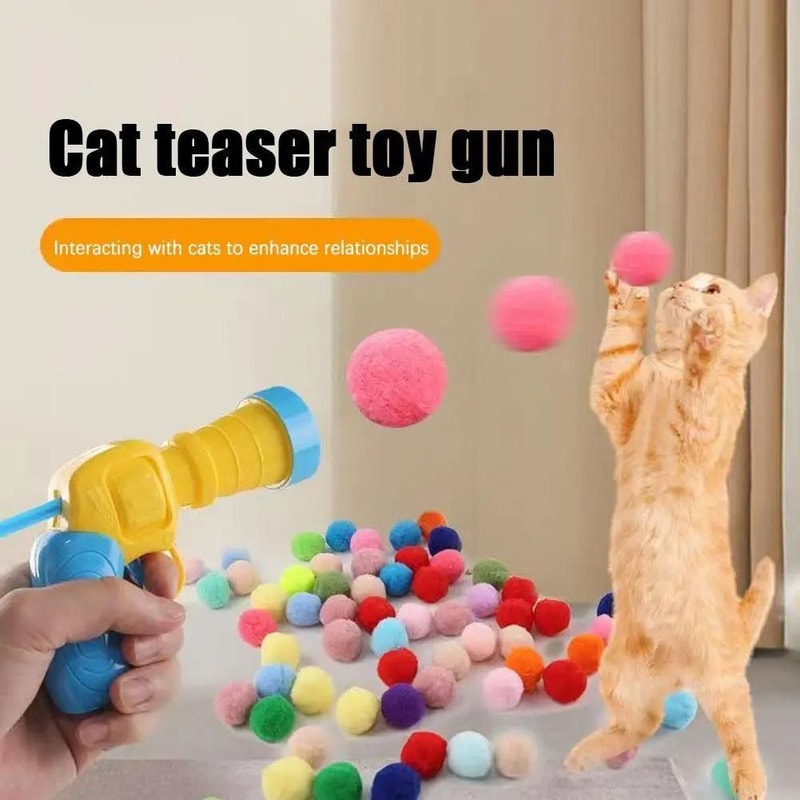 Interactive Cat Ball Launcher Toy Kitten Training Plush Ball Shooting Game Set 8