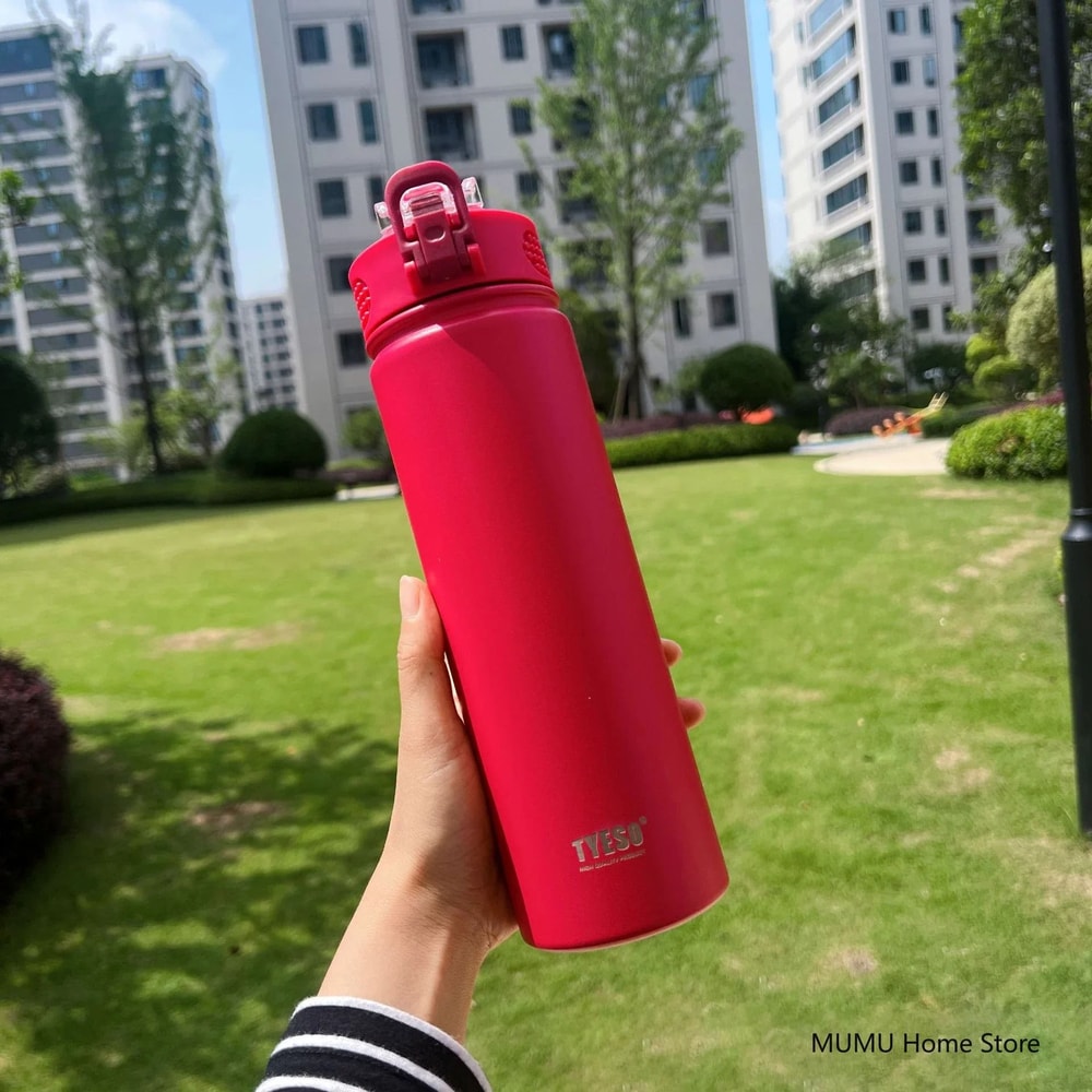 TYESO Stainless Steel Thermos Bottle With Straw 600ml 750ml Insulated Travel Cup 12