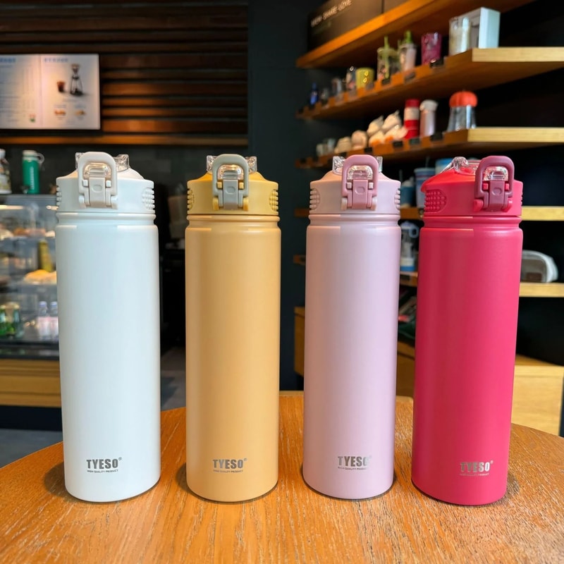 TYESO Stainless Steel Thermos Bottle With Straw 600ml 750ml Insulated Travel Cup 17