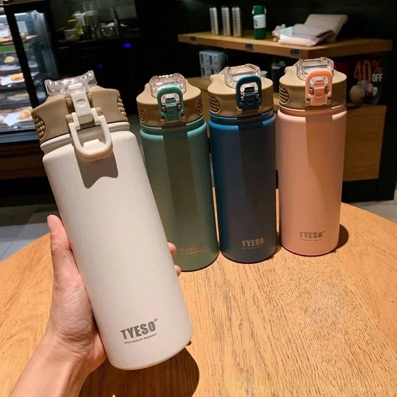 TYESO Stainless Steel Thermos Bottle With Straw 600ml 750ml Insulated Travel Cup 21