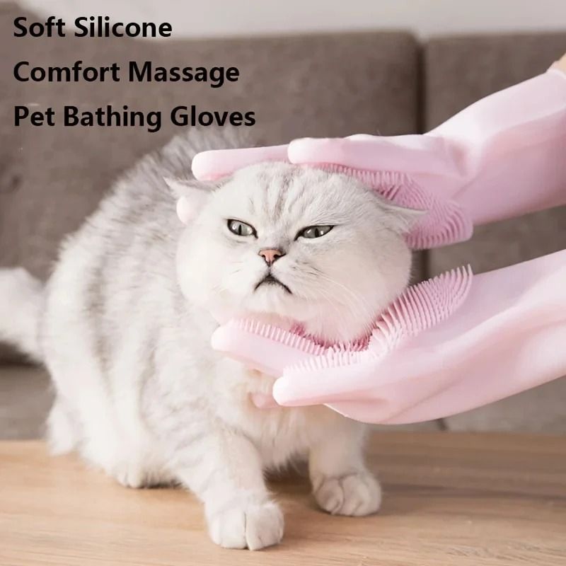 Pet Grooming Gloves Silicone Hair Removal Dog Bath Shampoo Scrubber Glove 8