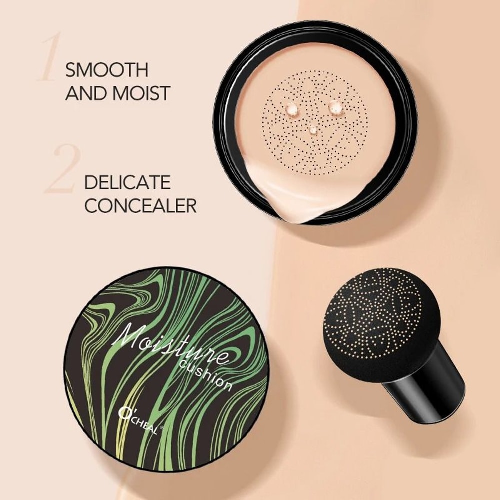 Ocheal BB Cream Cushion Foundation Air Cushion Compact With Mushroom Puff Concealer 4