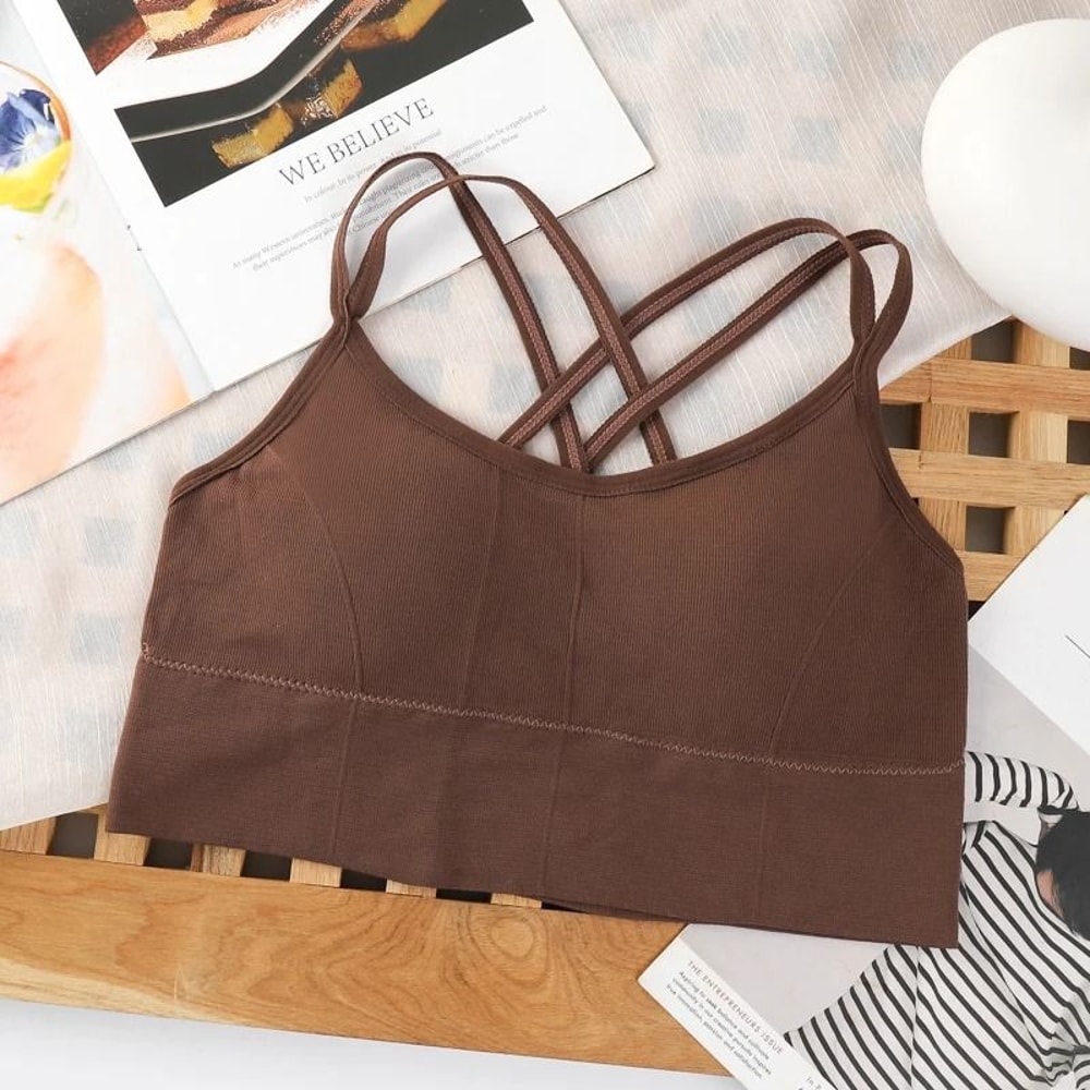 Cross Back Sports Bra Push Up Yoga Bra Top Breathable Running Fitness Tank 3