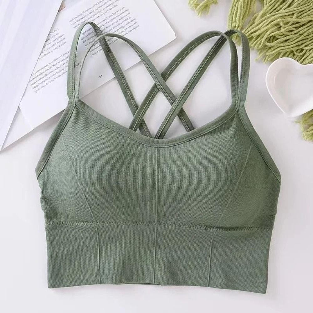 Cross Back Sports Bra Push Up Yoga Bra Top Breathable Running Fitness Tank 2