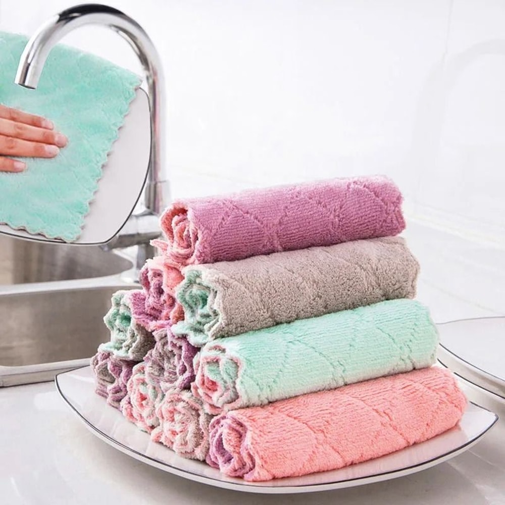Microfiber Dish Cloths Double Sided Cleaning Rags Multi Purpose Kitchen Dishwashing Towels 10 Pcs 3