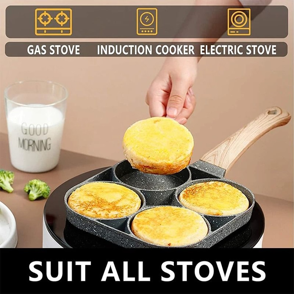 Nonstick 4 Cup Pancake Pan Multi Cavity Egg Frying Pan For Easy Breakfast 5