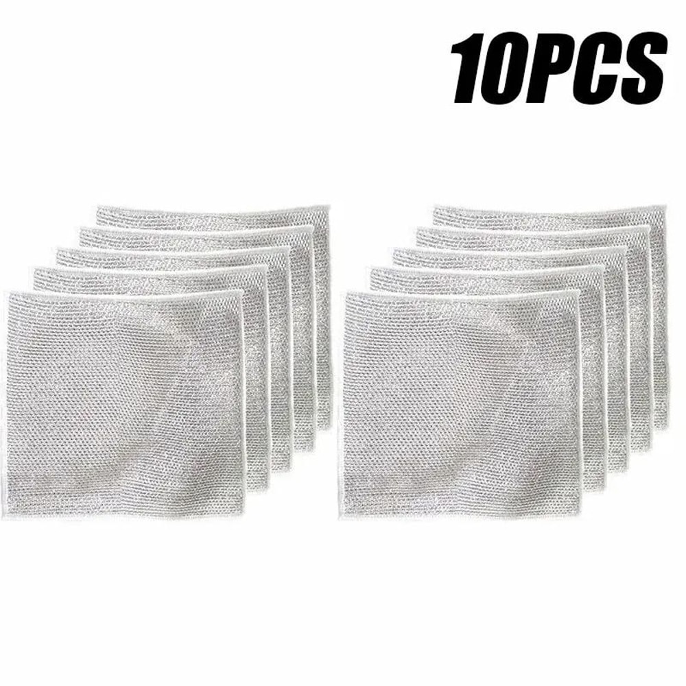 10 Pack Silver Wire Dishcloth Thick Microfiber Magic Cleaning Cloth With Scrub Power 0