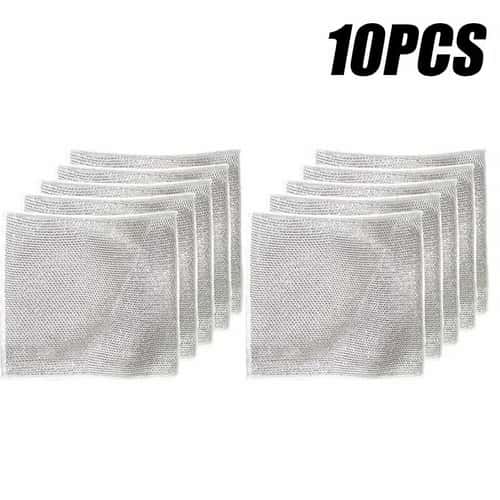 10 Pack Silver Wire Dishcloth Thick Microfiber Magic Cleaning Cloth with Scrub Power