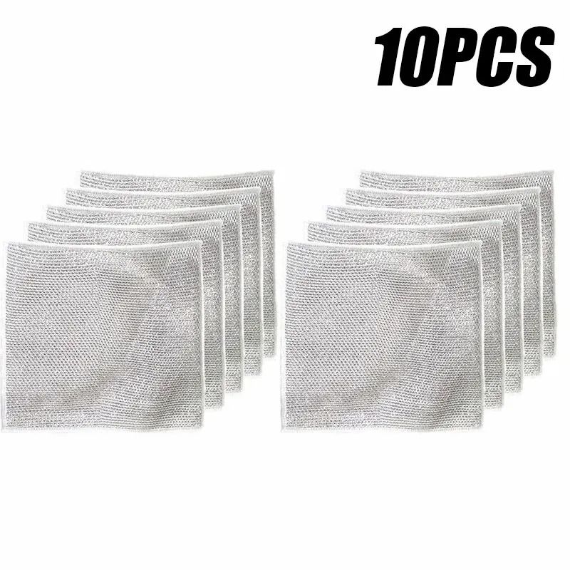 10 Pack Silver Wire Dishcloth Thick Microfiber Magic Cleaning Cloth With Scrub Power 0