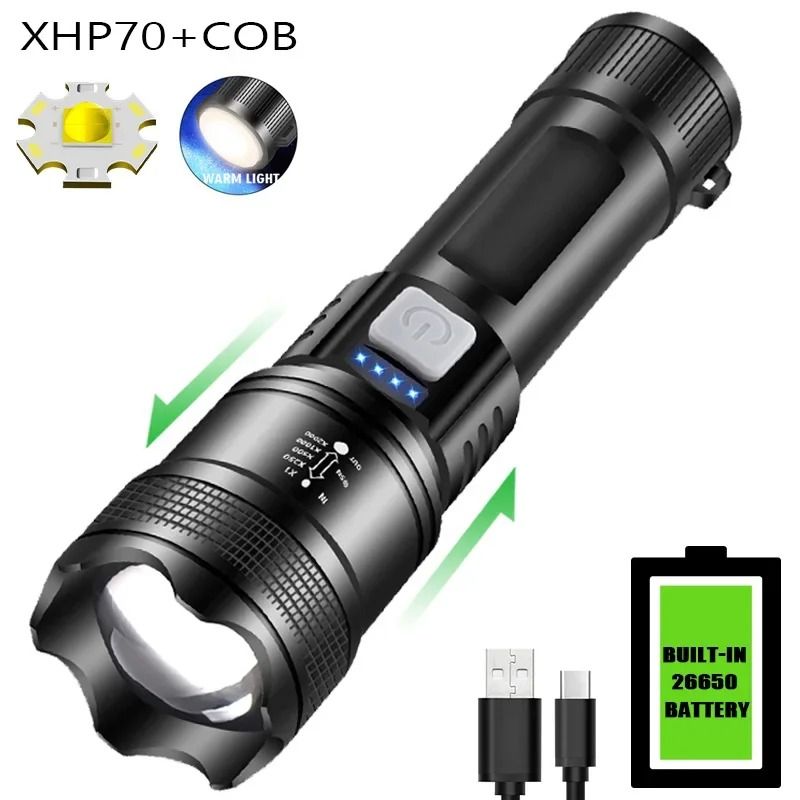P70 Ultra Bright Flashlight Rechargeable Tactical LED Zoom Light With Built In Battery 3