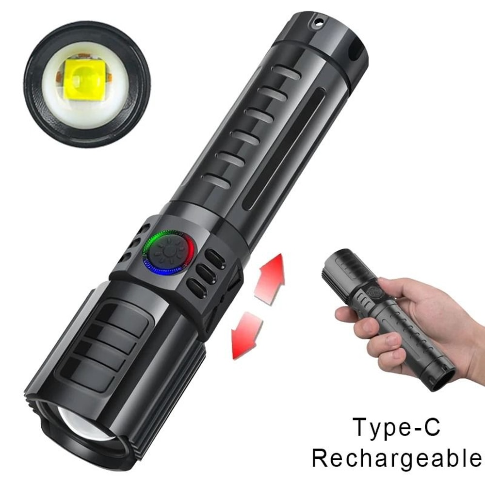 P70 Ultra Bright Flashlight Rechargeable Tactical LED Zoom Light With Built In Battery 5
