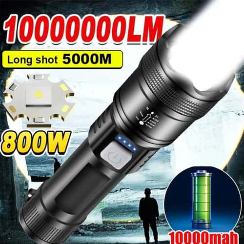 P70 Ultra Bright Flashlight Rechargeable Tactical LED Zoom Light with Built In Battery