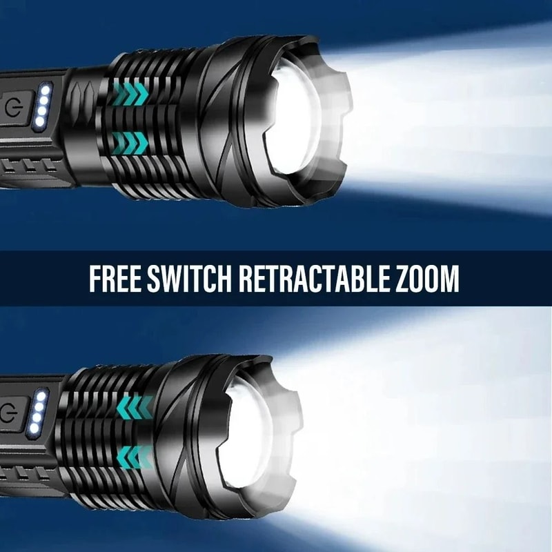 XHP50 LED Flashlight USB Rechargeable Waterproof Zoom Torch With Side Light 7
