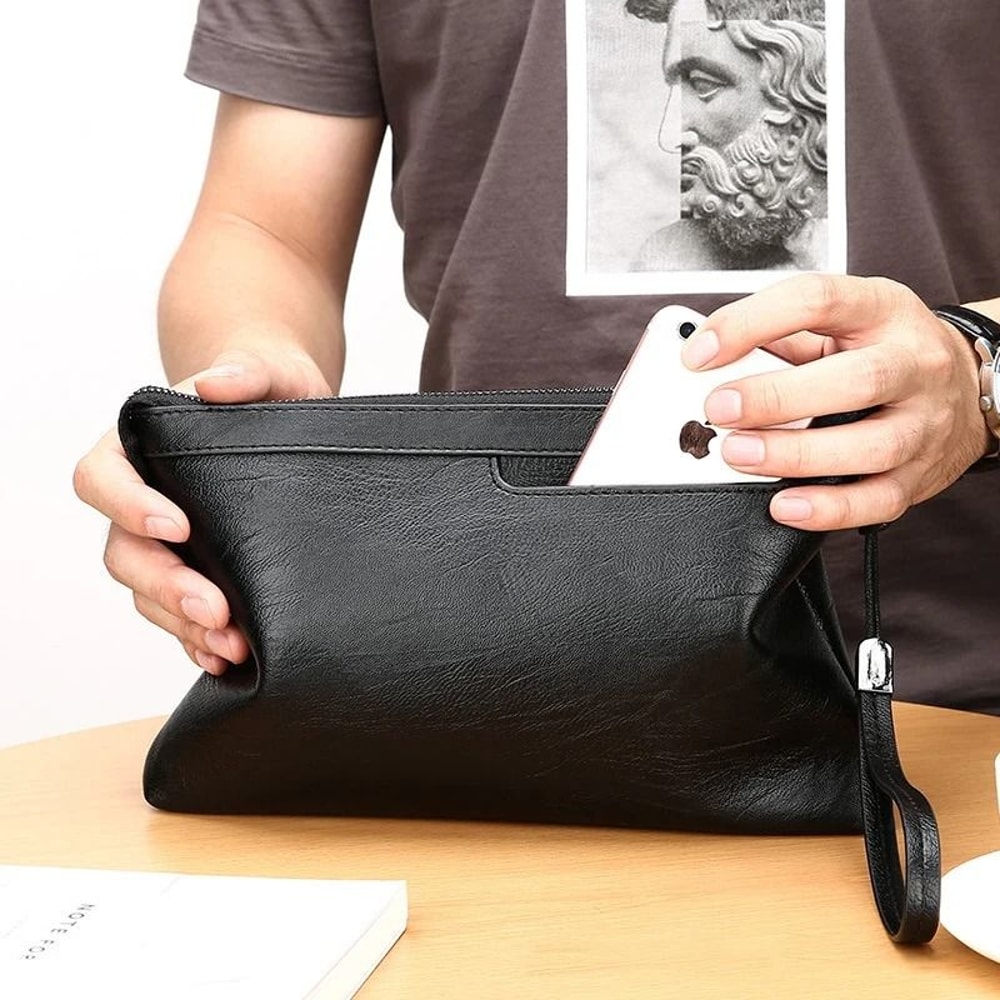 Mens Clutch Bag PU Leather Wallet Business Envelope Phone Travel Pouch 9