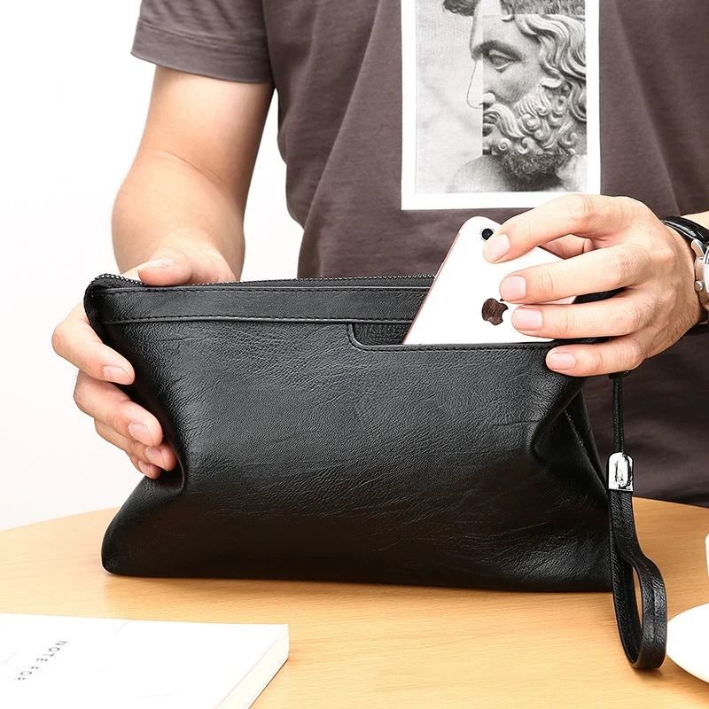 Mens Clutch Bag PU Leather Wallet Business Envelope Phone Travel Pouch 9