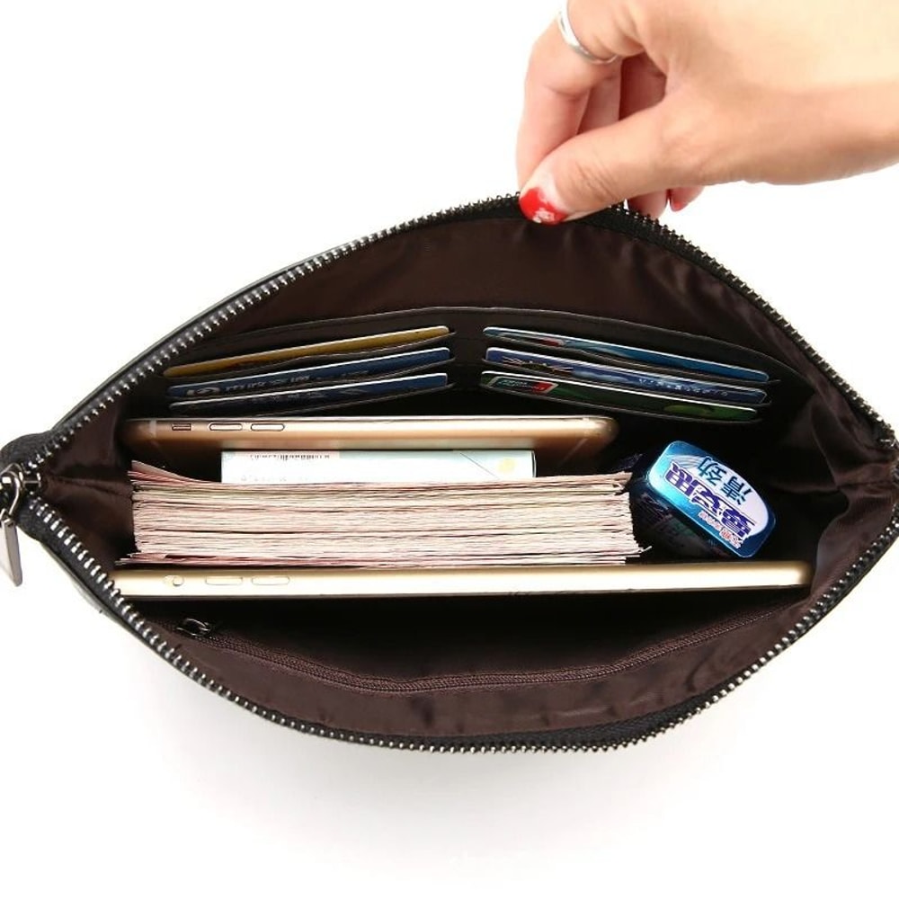 Mens Clutch Bag PU Leather Wallet Business Envelope Phone Travel Pouch 6