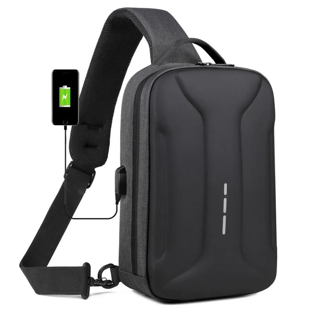 Anti Theft Crossbody Bag For Men Oxford Chest Sling With USB Charging Port And Lock 0