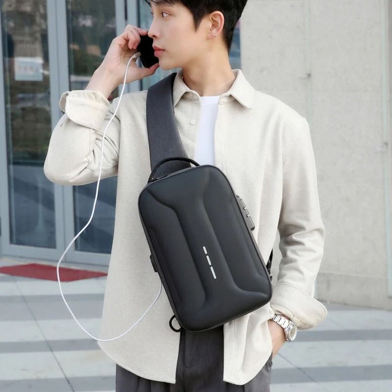 Anti Theft Crossbody Bag For Men Oxford Chest Sling With USB Charging Port And Lock 7