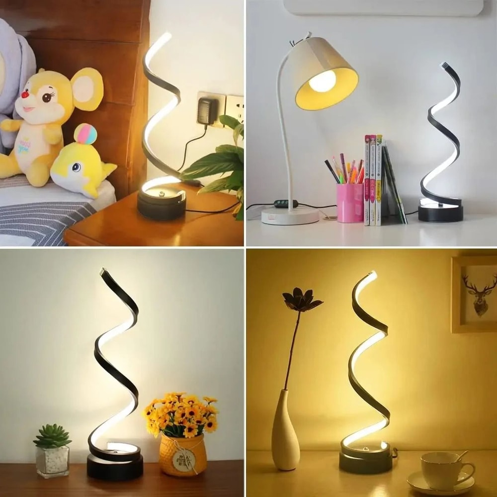 Modern Spiral Table Lamp Dimmable LED Nightstand Lamp Small Bedside Light For Bedroom Living Room O 6