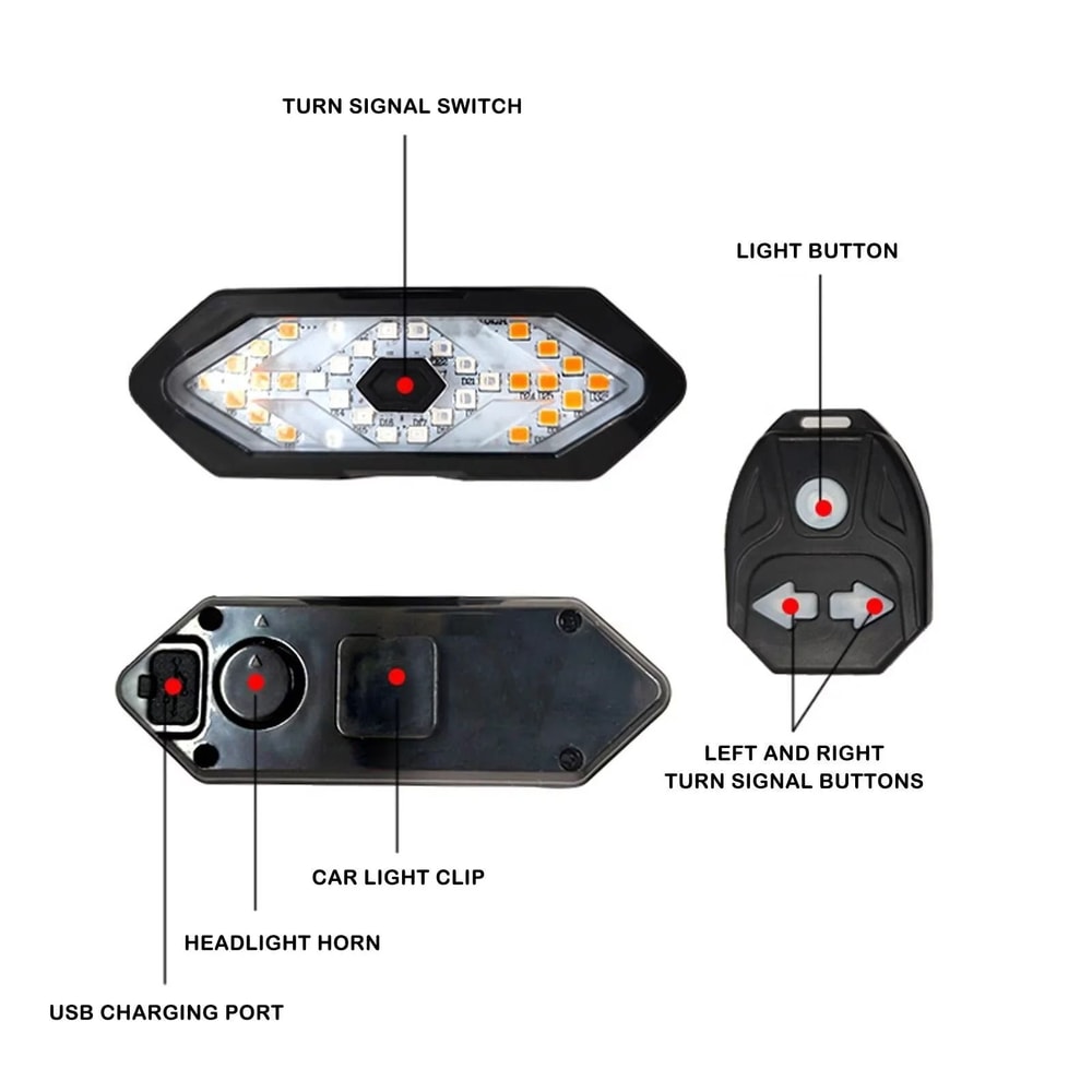 Wireless Bike Turn Signal Light USB Rechargeable LED Bicycle Rear Tail Light With Remote Control 3