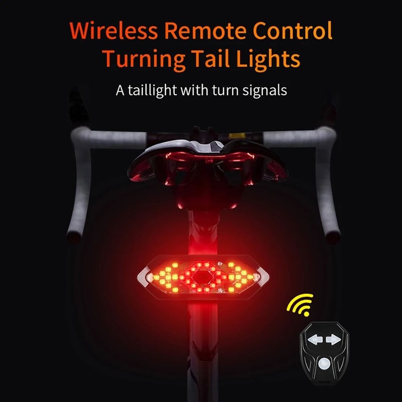 Wireless Bike Turn Signal Light USB Rechargeable LED Bicycle Rear Tail Light With Remote Control 5