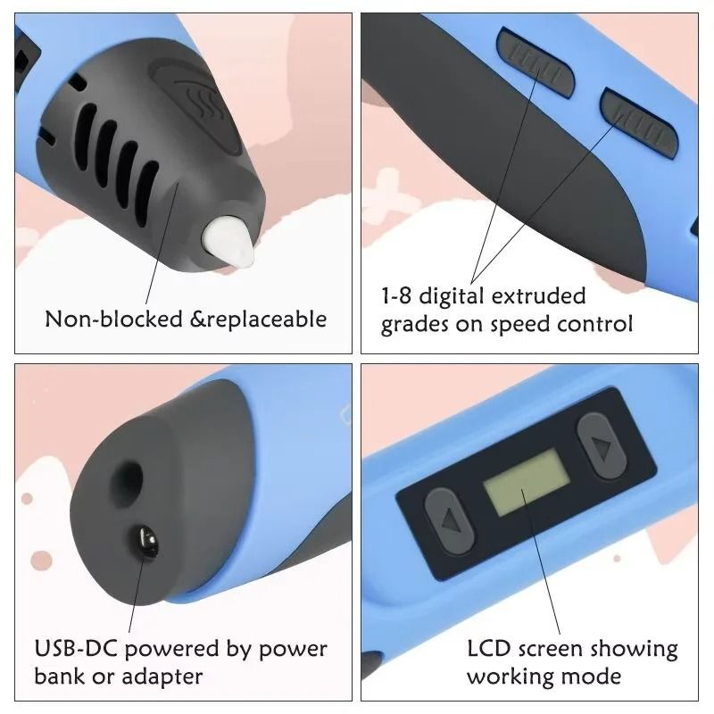 Multifunctional 3D Printing Pen With LED Screen Includes 2 PLA Filaments Kids 3D Drawing Gift 5