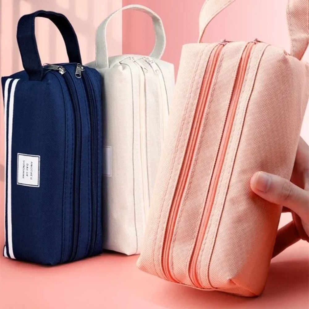 Double Layer Pencil Case Canvas Large Capacity Pencil Pouch Pen Box Organizer For School Supplies 10