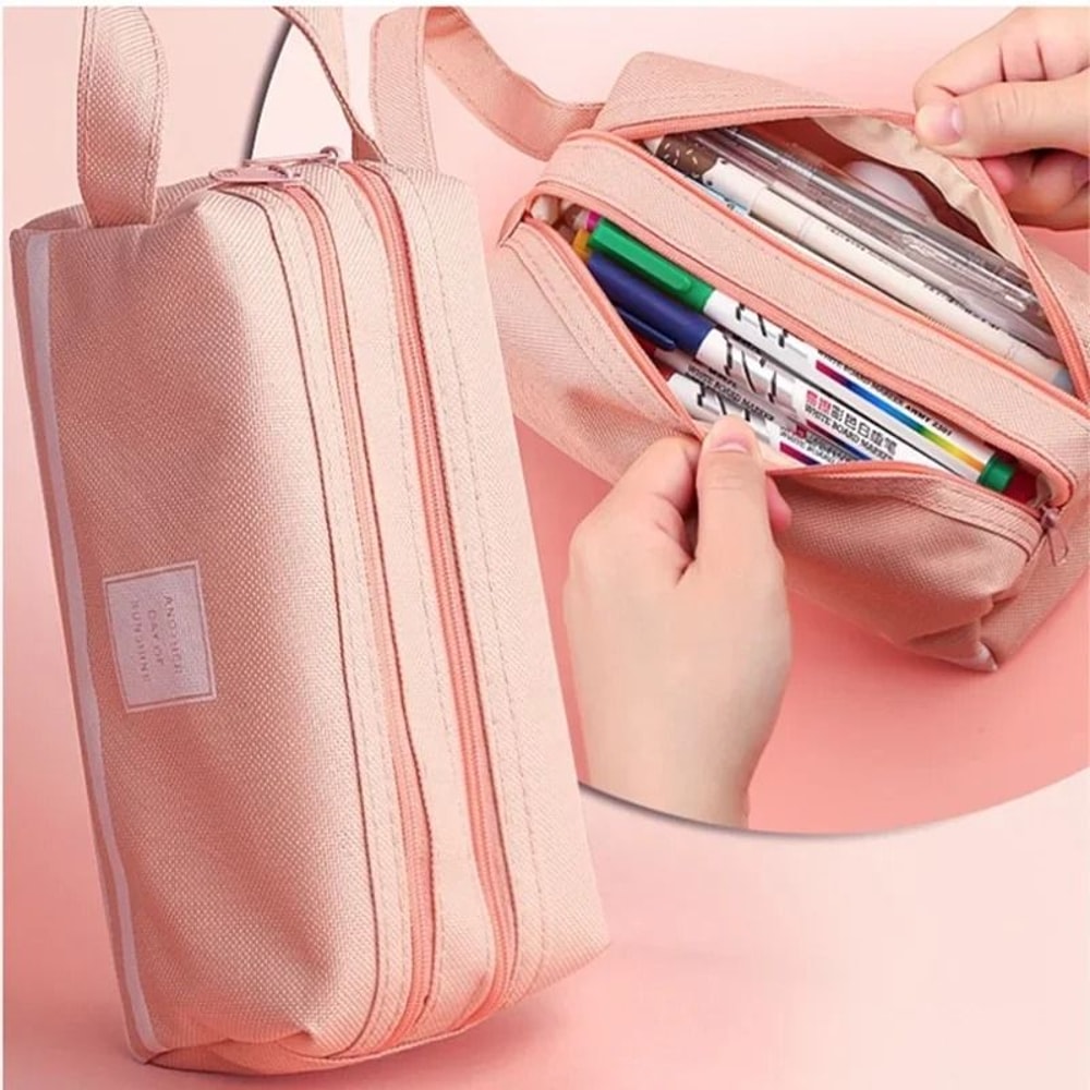 Double Layer Pencil Case Canvas Large Capacity Pencil Pouch Pen Box Organizer For School Supplies 11