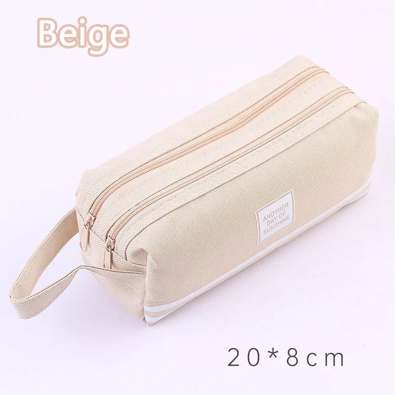 Double Layer Pencil Case Canvas Large Capacity Pencil Pouch Pen Box Organizer For School Supplies 2