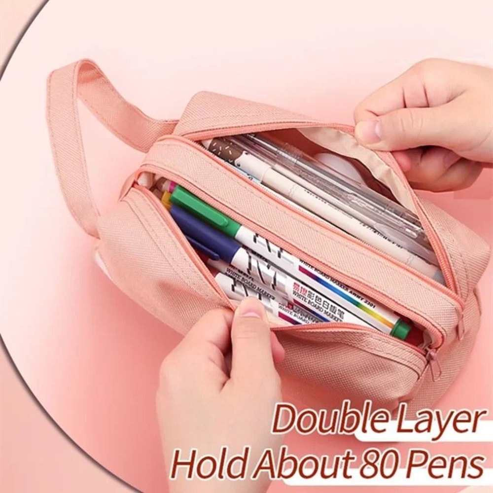 Double Layer Pencil Case Canvas Large Capacity Pencil Pouch Pen Box Organizer For School Supplies 7