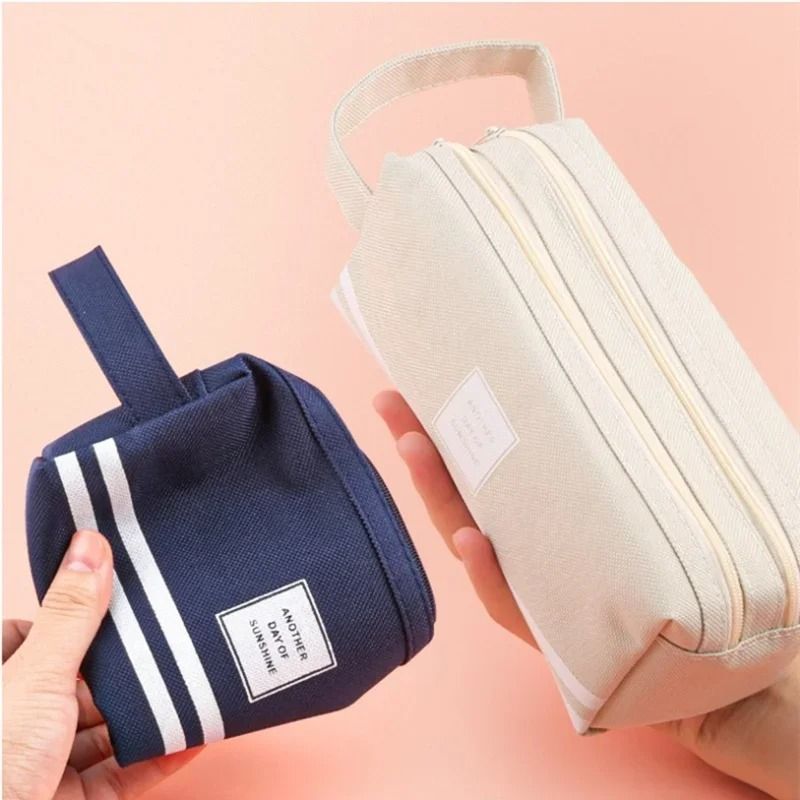 Double Layer Pencil Case Canvas Large Capacity Pencil Pouch Pen Box Organizer For School Supplies 8