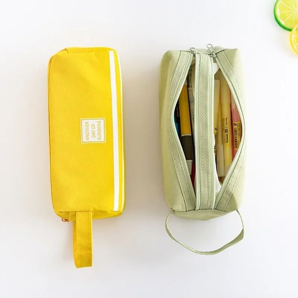 Double Layer Pencil Case Canvas Large Capacity Pencil Pouch Pen Box Organizer For School Supplies 9