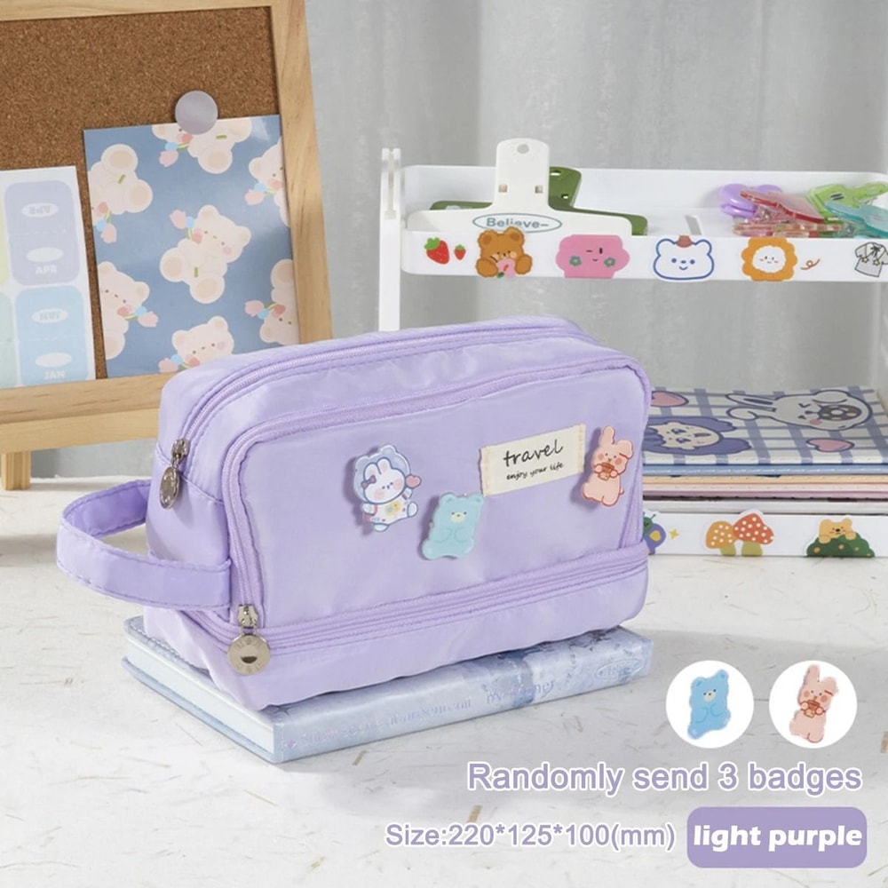 Three Layer Pencil Case Kawaii Large Capacity Pen Bag Korean Stationery Pouch For Students 2