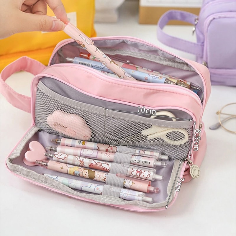 Three Layer Pencil Case Kawaii Large Capacity Pen Bag Korean Stationery Pouch For Students 8