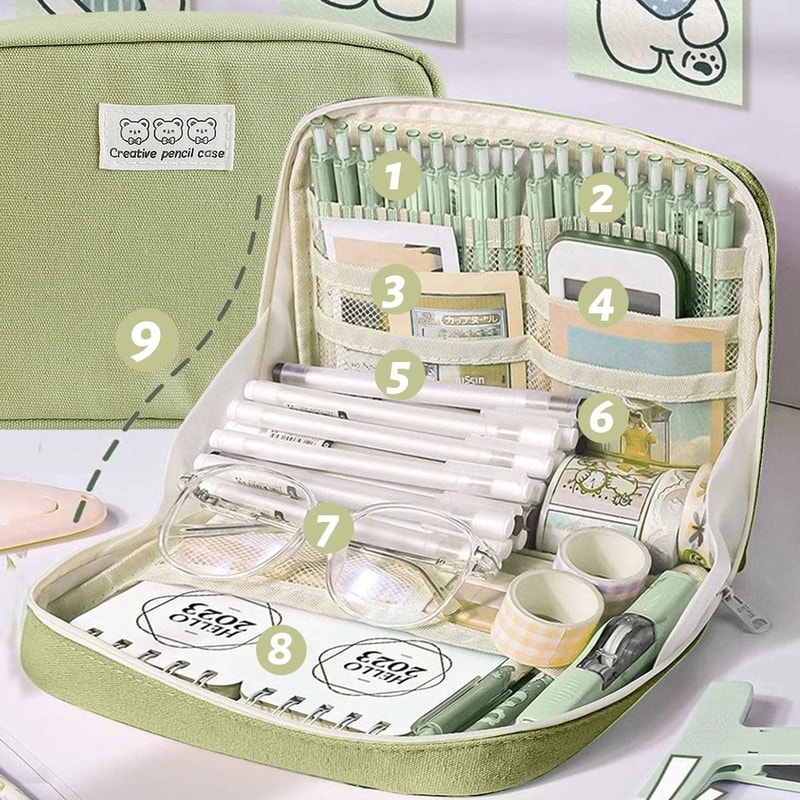 10 Layer Pencil Case Kawaii Panda Large Capacity Canvas Pen Bag Student Stationery Organizer 9