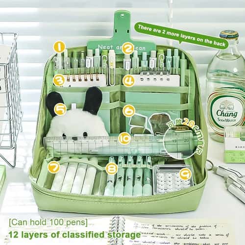 10 Layer Pencil Case Kawaii Panda Large Capacity Canvas Pen Bag Student Stationery Organizer