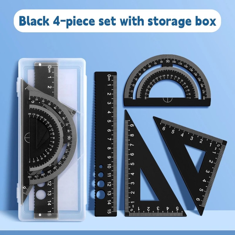 Metal Drafting Set 4 Piece Ruler Measurement Set With Storage Box For Students And Office Use 6