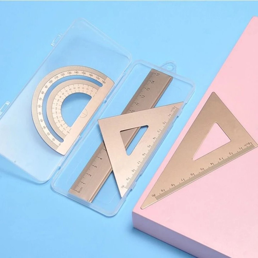 Metal Drafting Set 4 Piece Ruler Measurement Set With Storage Box For Students And Office Use 3