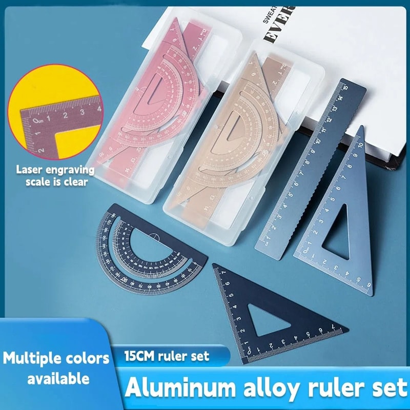 Metal Drafting Set 4 Piece Ruler Measurement Set With Storage Box For Students And Office Use 8