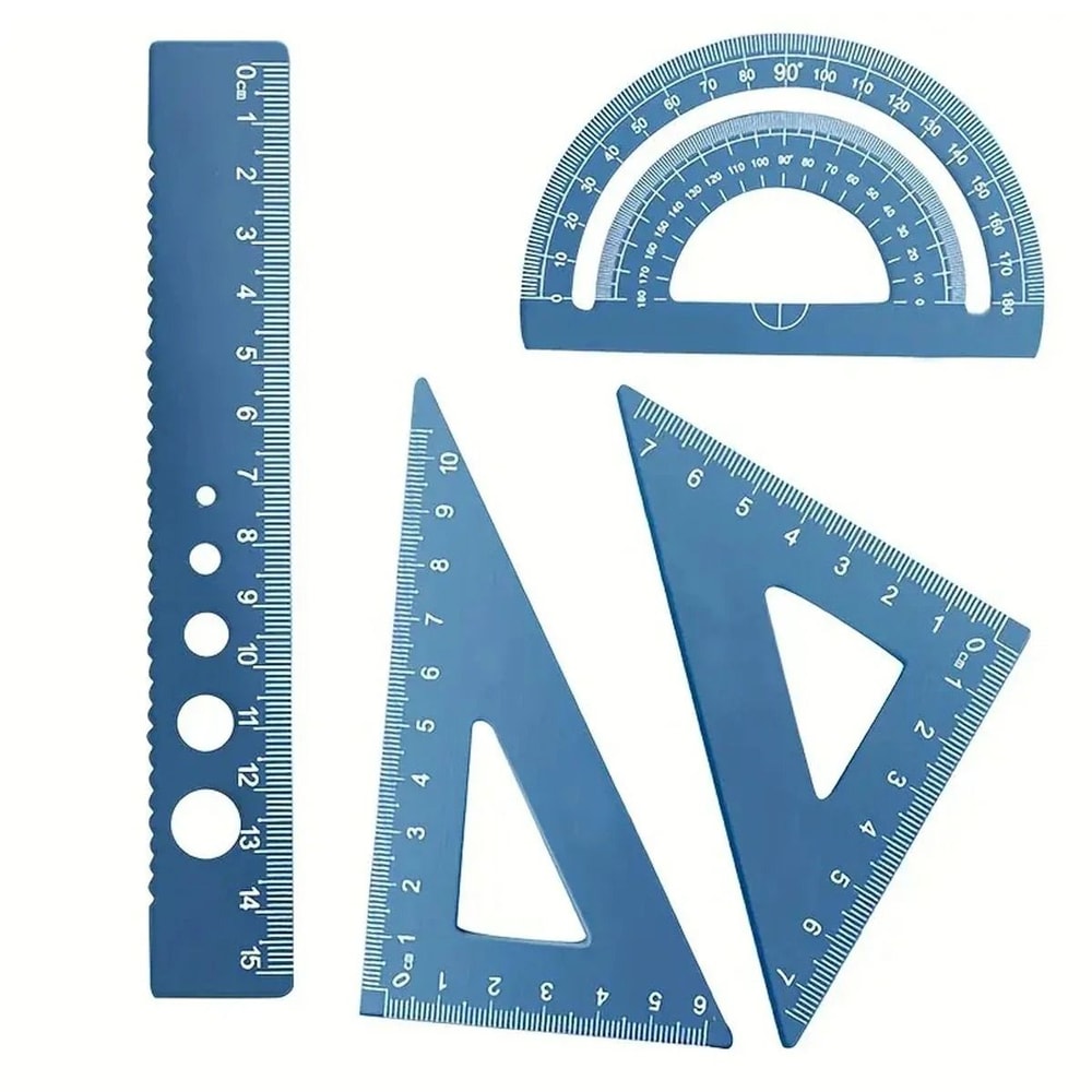 Metal Drafting Set 4 Piece Ruler Measurement Set With Storage Box For Students And Office Use 0