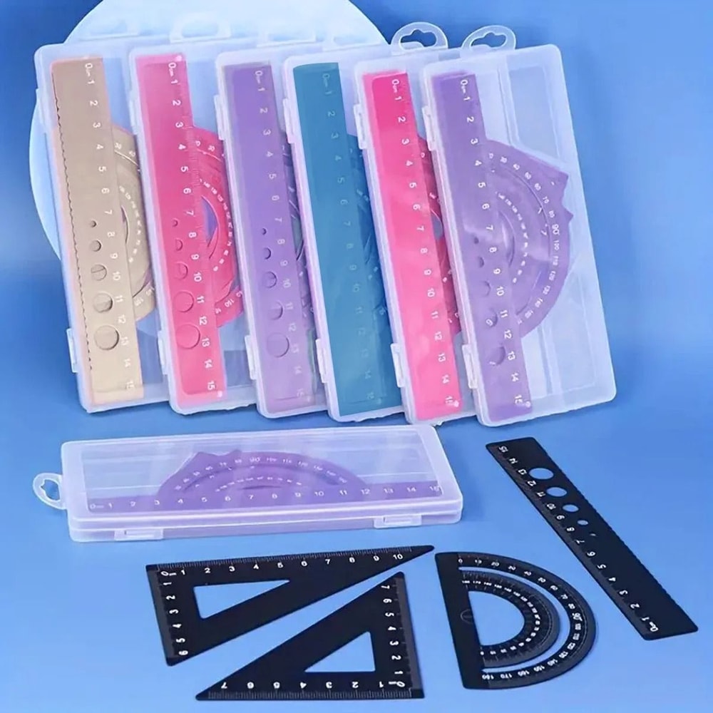 Metal Drafting Set 4 Piece Ruler Measurement Set With Storage Box For Students And Office Use 9