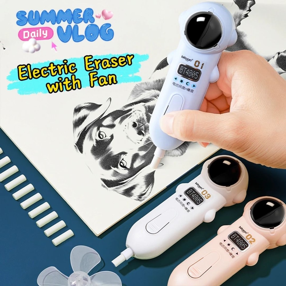 Cute Electric Eraser Astronaut Battery Powered Erasing Tool With Fan For Sketching And Students 0